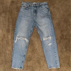 High Rise Distressed Straight Leg Jeans Zara Size 10